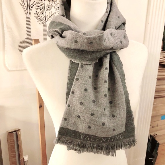 VALENTINO Polka Dot Grey Wool Scarf - Picture 8 of 13